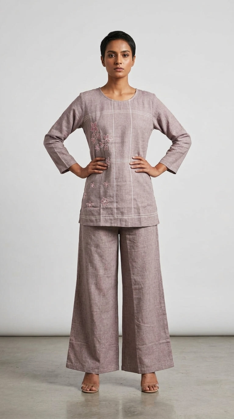 Mauve Blossom Embroidered Co-ord Set