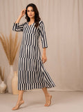 Monochrome Striped Tiered One-Piece Dress