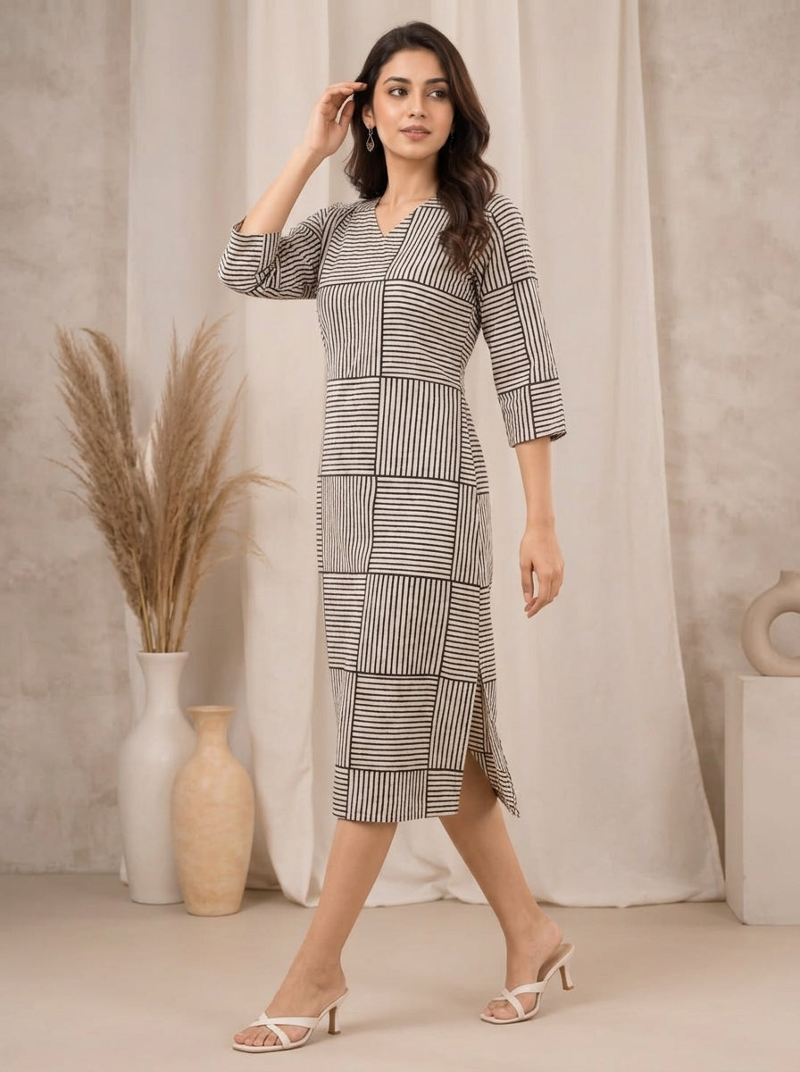 Monochrome Gridline One-Piece Dress