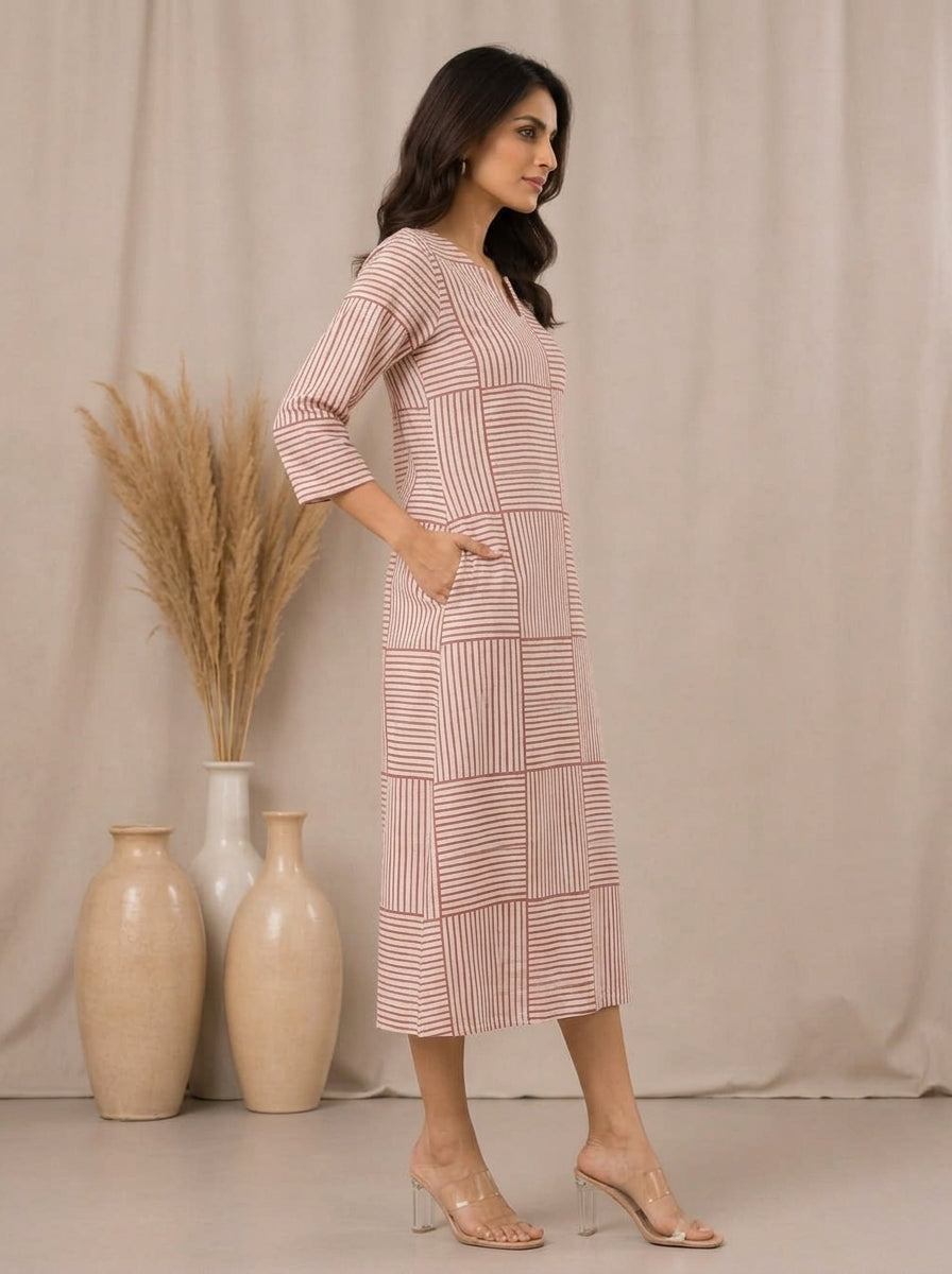 Blush Gridline Midi One-Piece Dress