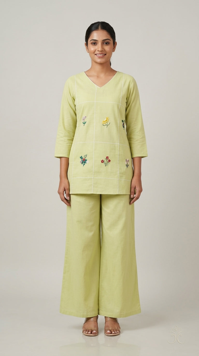 Lime Bloom Embroidered Co-ord Set