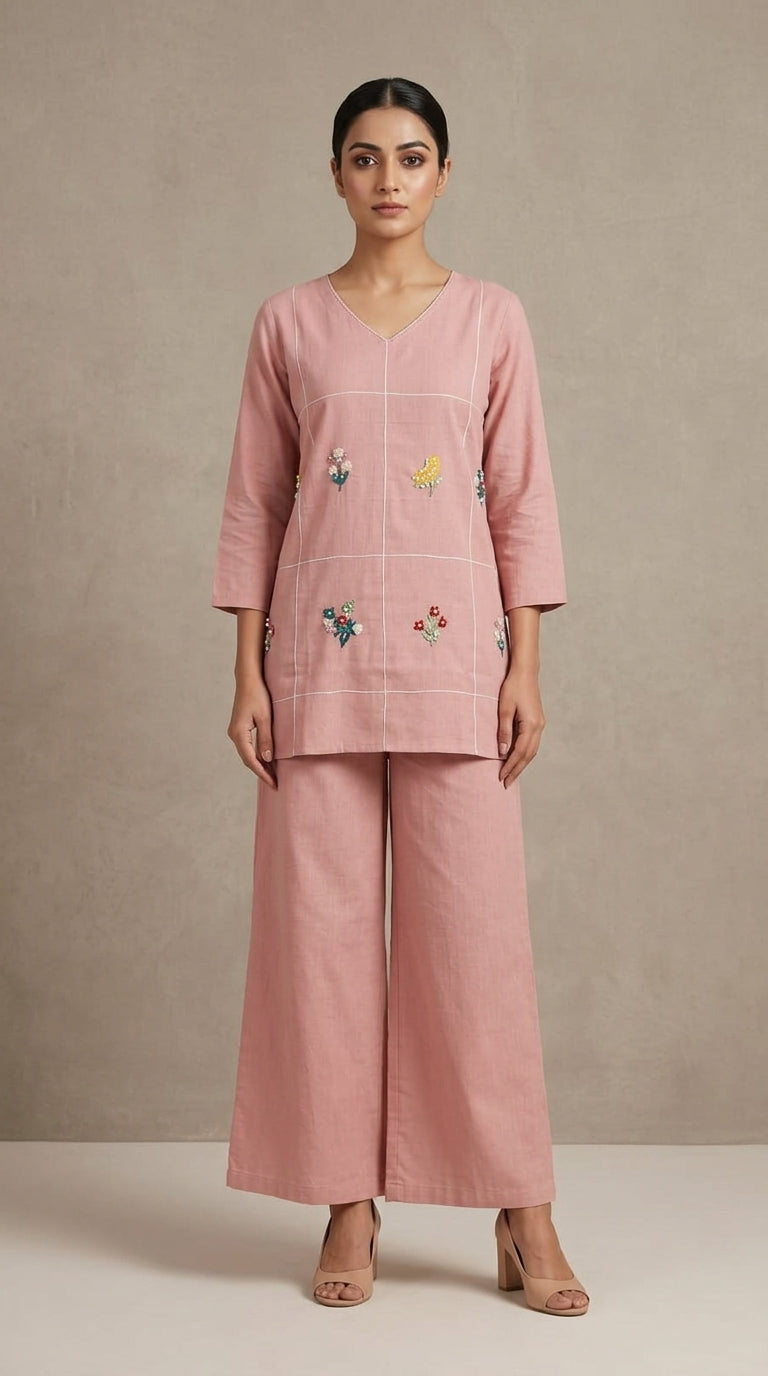 Blush Bloom Embroidered Co-ord Set