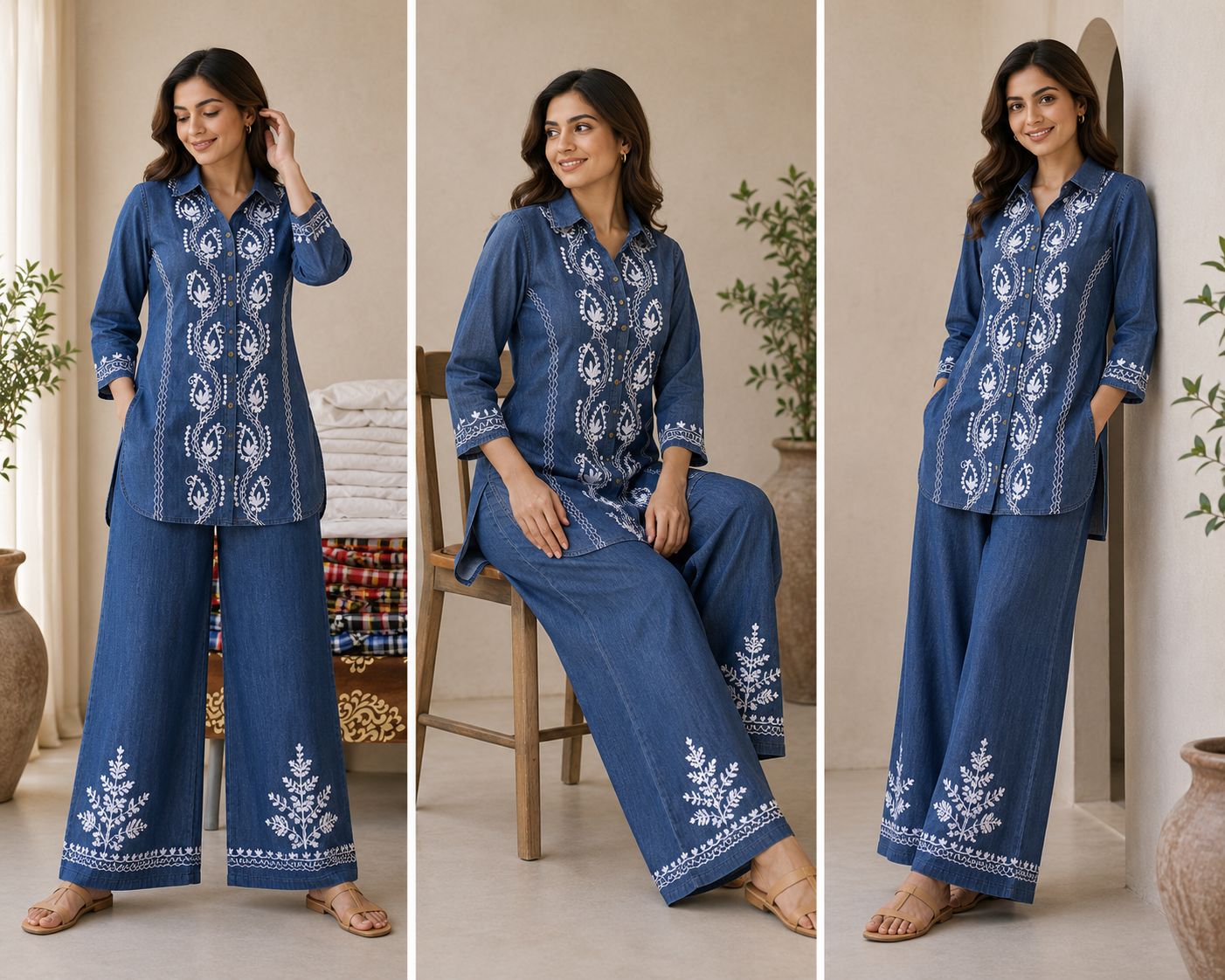 Denim Embroidered Co-ord Set