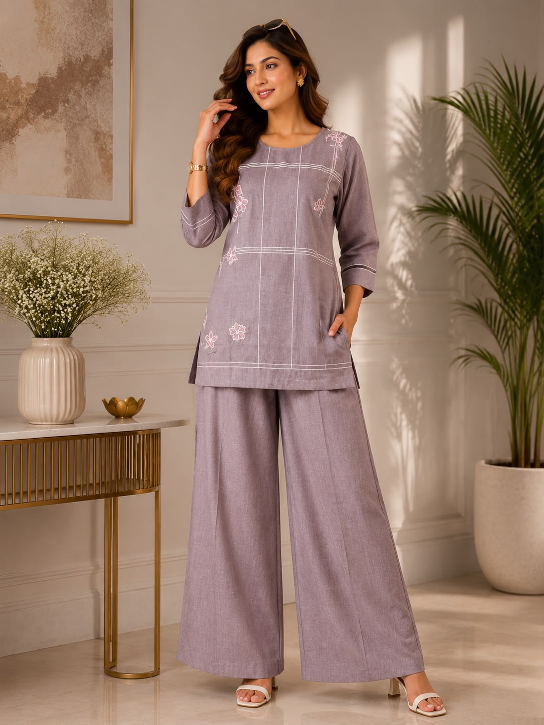 Mauve Bloom Embroidered Co-ord Set