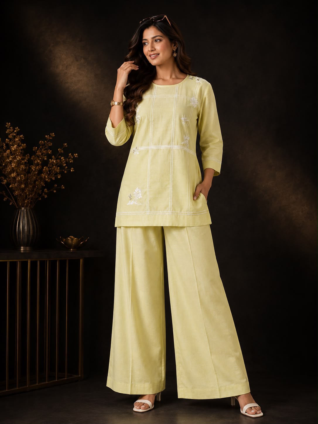 Lemon Bloom Embroidered Co-ord Set