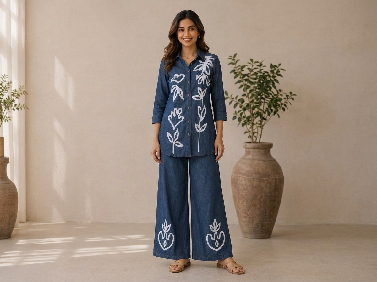 Denim Set Floral Print
